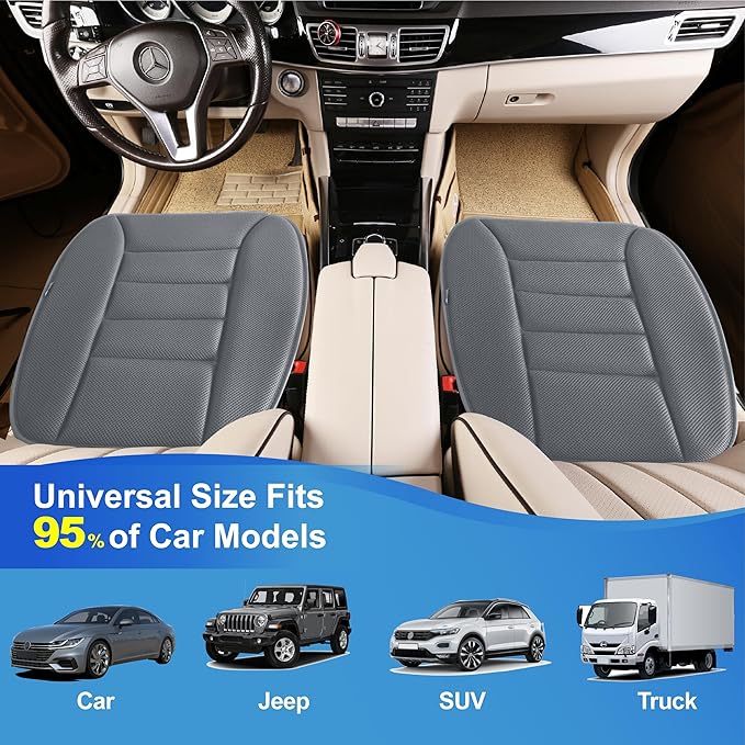Car Seat Cushion, Driver Cushion with Comfort Memory Foam & Non-Slip Rubber Bottom, Car Seat Pad Works with 95% of Vehicles and Office Chair or Home - 4D Dark Grey