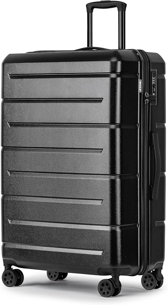 KYME 28 Inch Luggage with Wheels Hardshell Large Suitcase Lightweight Big Checked Luggage with TSA Lock Travel Rolling Suitcase for Women Men Black