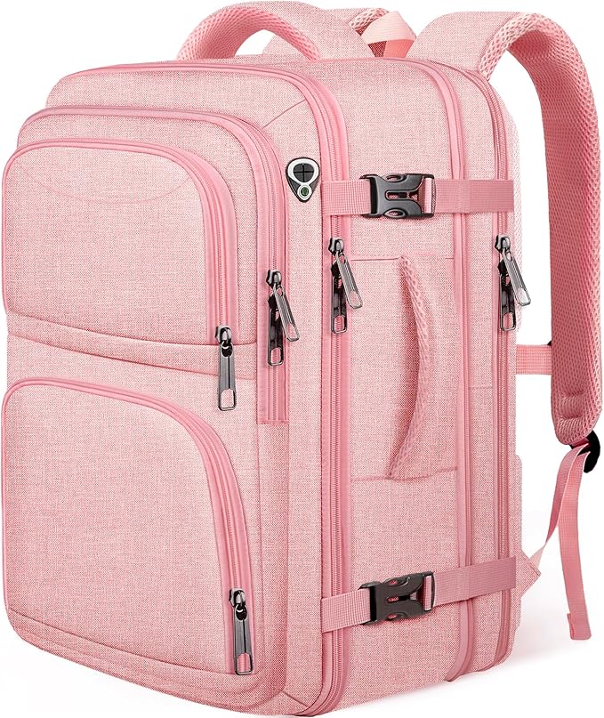 Travel Backpack for Women, Expanable Carry on Backpack, TSA 17.3 inch Laptop Bag Flight Approved, Lightweight Waterproof Business Luggage Bag, Travel Gifts for Women, Pink