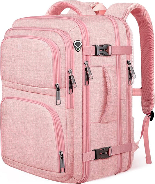 Travel Backpack for Women, Expanable Carry on Backpack, TSA 17.3 inch Laptop Bag Flight Approved, Lightweight Waterproof Business Luggage Bag, Travel Gifts for Women, Pink