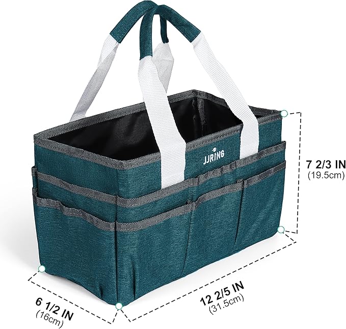 JJRING Craft Organizer Tote Bag for Art Storage, Caddy with Multiple Pockets, Bluish Green Sewing Bag for Scrapbooking, School, Medical, and Office Supplies