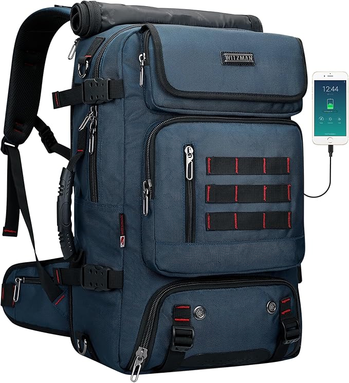 WITZMAN Carry on Travel Backpack for Men Women Airline Approved Convertible Nylon Duffle Backpack Luggage Bag (B682 Blue)