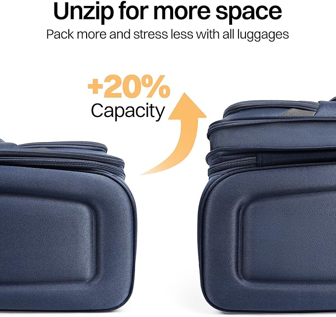 32'' Large Softside Suitcase,Expandable 15% Luggage,with Double Spinner Wheels and LOCK,Lightweight Travel Suitcase for Men/Women（Navy-Grey,32in）