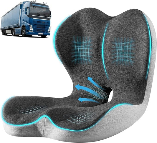 StarAneer Ultimate L-Shaped Truck Driver Seat Cushion - Ergonomic Memory Foam Back & Tailbone Support - Breathable Cool-Mesh Pressure Relief Pad for Office Chairs, Semi-Trucks, & Long-Haul Driving