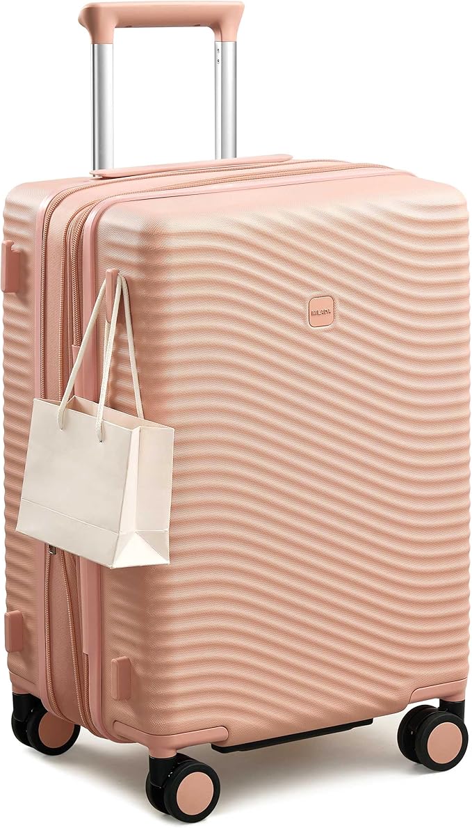 MILADA Expandable Carry On Luggage 20 Inch - Airline Approved Hardshell Suitcase with 8 Spinner Wheels, TSA Lock, Water-Resistant PC Shell, Lightweight & Durable for Travel, Pink