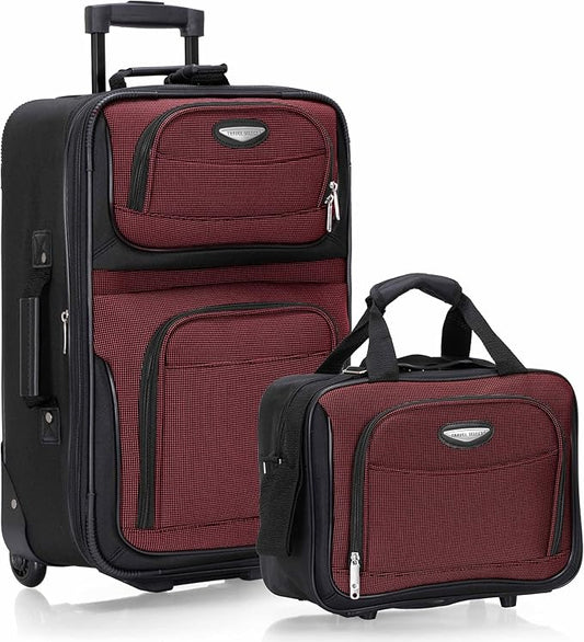 Travel Select Amsterdam Softside Expandable Luggage with Rolling Wheels, Red, 2-Piece Set (15/21)