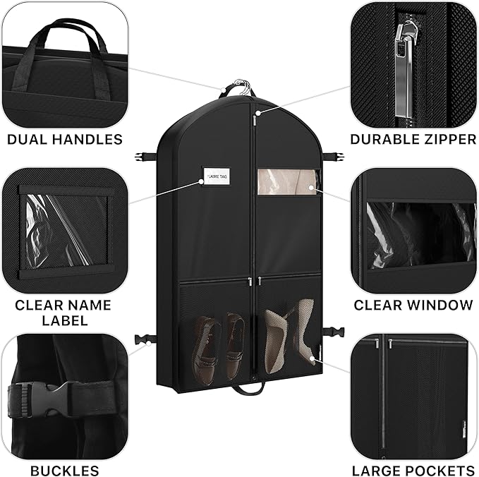 Simple Houseware 43'' Travel Garment Bag with Pockets for Suits, Dresses, Coats, Heavy Duty 300D Polyester
