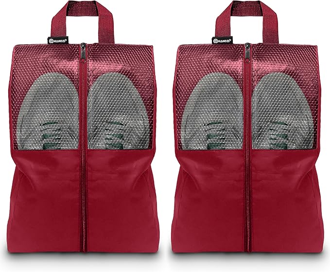 Shoe Bags For Travel, Used As For Storage or Shoe Travel Bag, Space Saving When Travelling With This Travel Shoe Bags For Packing, Featuring Waterproof Nylon Sneaker Bag. (Red, 2 Pack, Large)
