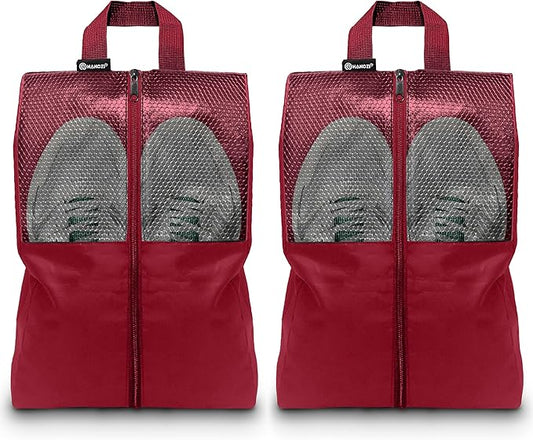 Shoe Bags For Travel, Used As For Storage or Shoe Travel Bag, Space Saving When Travelling With This Travel Shoe Bags For Packing, Featuring Waterproof Nylon Sneaker Bag. (Red, 2 Pack, Large)