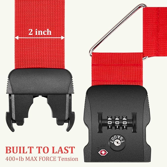 Chelmon Luggage Straps TSA Approved for Suitcases with Luggage Lock, Heavy Duty Adjustable Buckle Belt Anti Burst, Bright Colors Easy to Identify