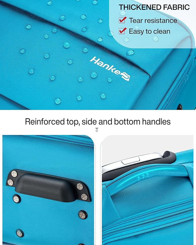 Hanke 20 Inch Expandable Carry On Luggage 22x14x9 Airline Approved Softside Suitcases with Wheels Lightweight Travel Luggage Rolling Suitcase with Lock for Men and Women.(Caribbean Blue)