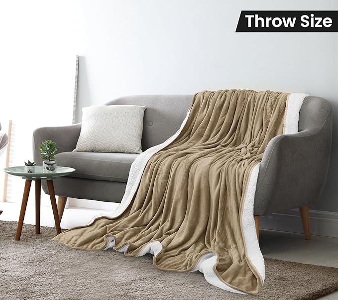 Utopia Bedding Sherpa Blanket Throw Size (Camel, 50x60 Inches) - Soft Lightweight Plush Fleece Reversible Blanket for Bed, Sofa, Couch, Camping and Travel