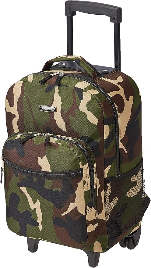 Rockland Double Handle Rolling Backpack, Camo, 17"