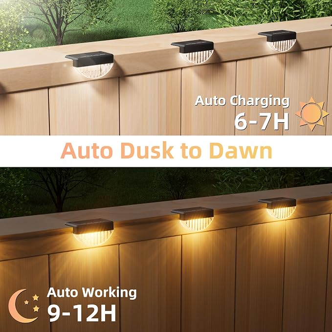 VOLISUN 12 Pack Solar Deck Lights Outdoor, Warm White LED Solar Step Lights for Outside, Waterproof Fence Light for Patio, Deck, Stairs, Yard, Pool and Porch (Black)