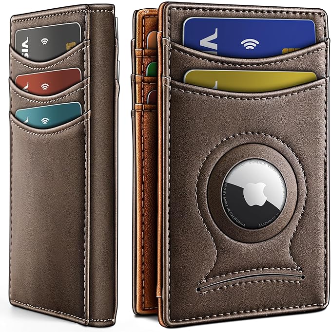 BULLIANT Men Airtag Wallet,Slim Wallet Money Clip Card Holder Magnetic Closure 12 Cards in Front Pocket RFID Blocking