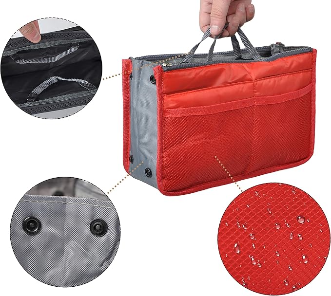 Vercord Purse Organizer Insert for Handbags Bag Organizers Inside Tote Pocketbook Women Nurse Nylon 13 Pockets Red Large