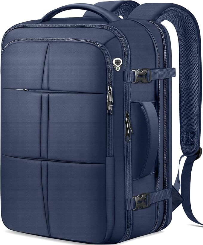 tazbuzo Travel Backpack, Extra Large 50L Flight Approved Carry on Backpack, Expandable Waterproof Business Suitcase Daypack Big Bag Fits 18.4 Inch Laptop, Blue