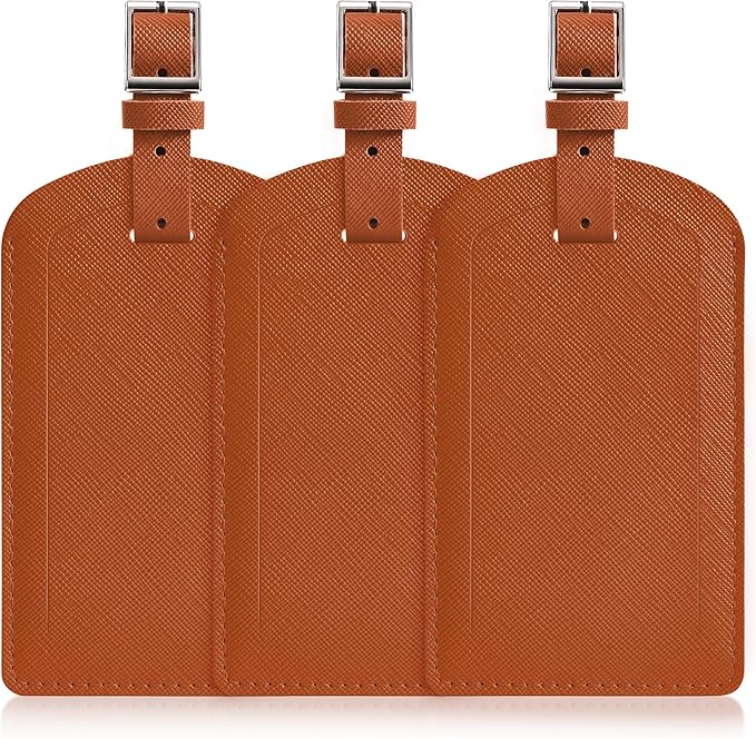 3 Pack Luggage Tags for Suitcases, TSA Approved Bag Tags, Baggage Tags with Privacy Protection, Travel Essentials Luggage Accessories, Reddish Brown
