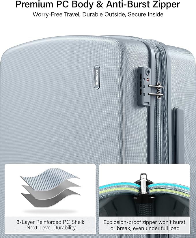 Hanke Expandable Carry On Luggage 22x14x9 Airline Approved, 20 Inch Hard Shell Suitcases with Wheels, Lightweight Travel Luggage Carry On Suitcase for Woman & Men with Tsa Lock(Grey)