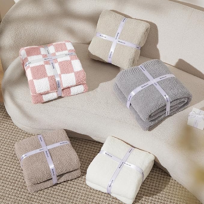 Bedsure GentleSoft Checkered Twin Blanket for Couch, Super Soft Cozy & Warm Knit Pink Throw Blanket, Breathable, Lightweight & Fluffy Plaid Blankets for Bed, Sofa, Gifts for Women Grils, 60x80 Inches