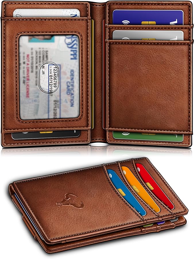 BULLIANT Magnetic Closure Slim Wallet-Genuine Leather Front Pocket Wallet for Men,RFID Blocking,Holds 12 Cards and Money Clip