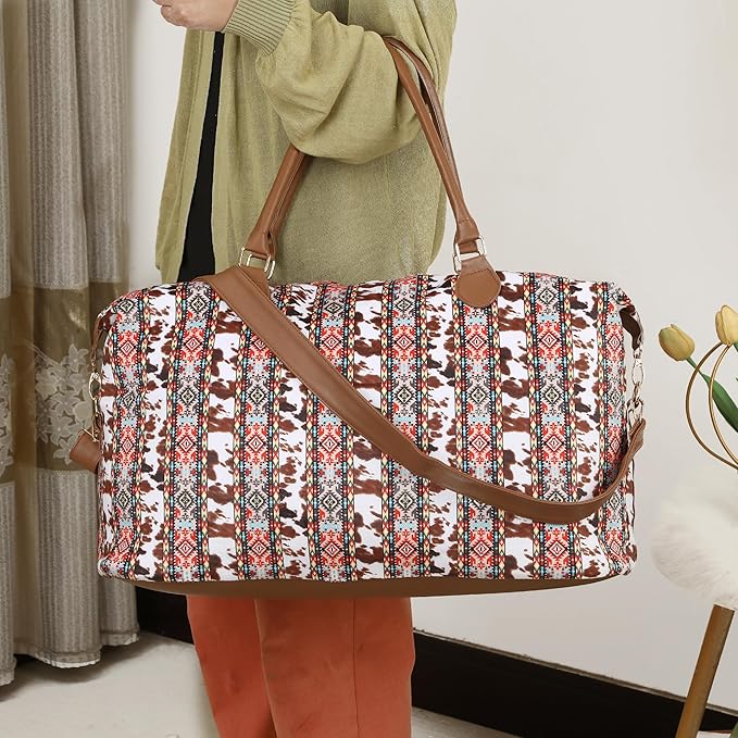 Weekender Bag Duffle Bag For Women Large Travel Tote Bag Overnight Weekend Bags With Shoulder Strap Cow Leopard Atzec…