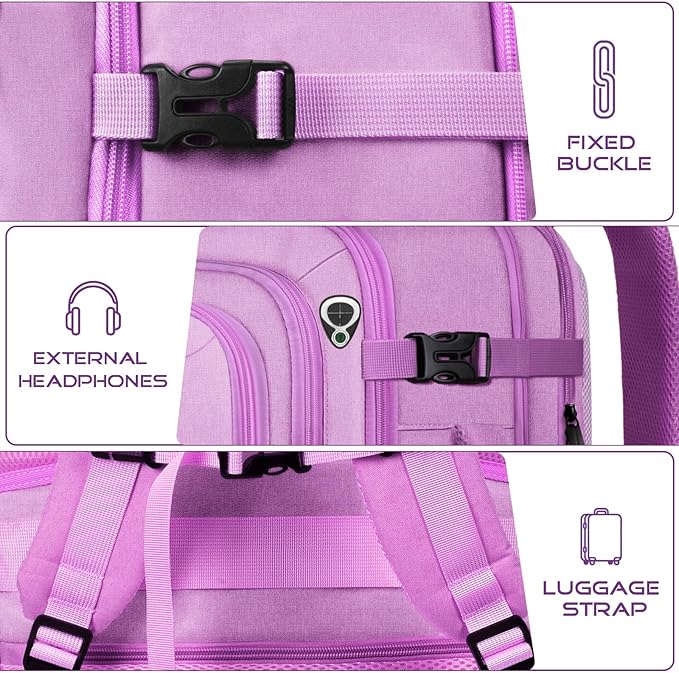 Travel Backpack for Women, Expanable Carry on Backpack, TSA 17.3 inch Laptop Bag Flight Approved, Lightweight Waterproof Business Luggage Bag, Travel Gifts for Women, Purple