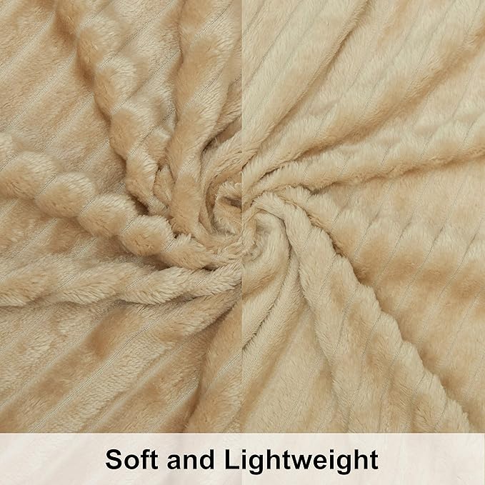 NTBAY Plush Flannel Twin Bed Blanket, 60X80 Inches Soft and Warm Lightweight Blanket with Striped Texture Bed Blanket for Couch Sofa Bed All Seasons, 60"x80", Khaki