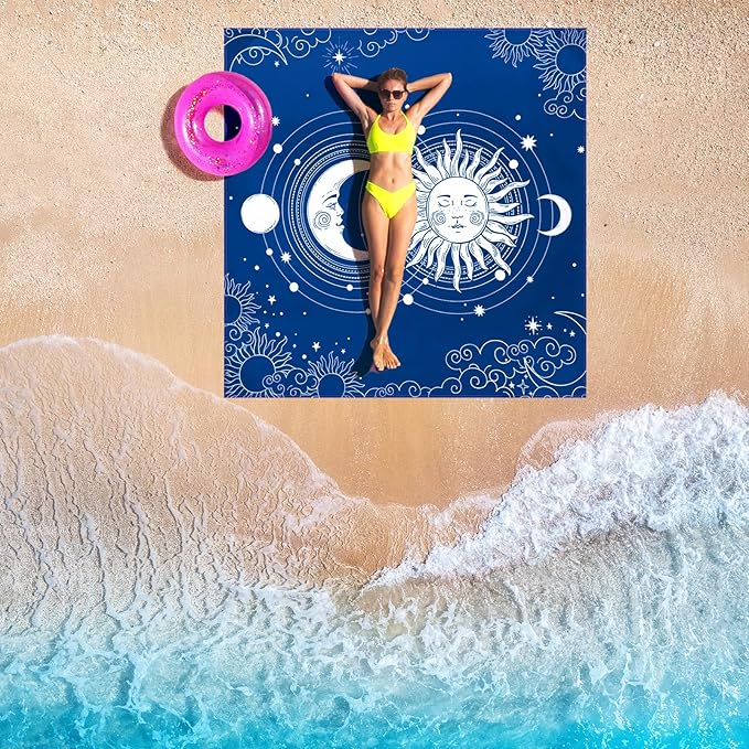 Beach Blanket Waterproof Sandproof Beach Mat for 1-8 Adults Quick Drying Durable Outdoor Picnic Mat for Beach Festival Travel Camping Hiking (BL-SUNMOON, 79"×83"(4 Person))