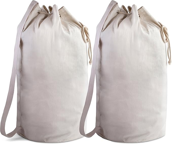 Handy Laundry Canvas Duffel Bag - Drawstring, Leather Closure, Shoulder Strap. (2-PACK)