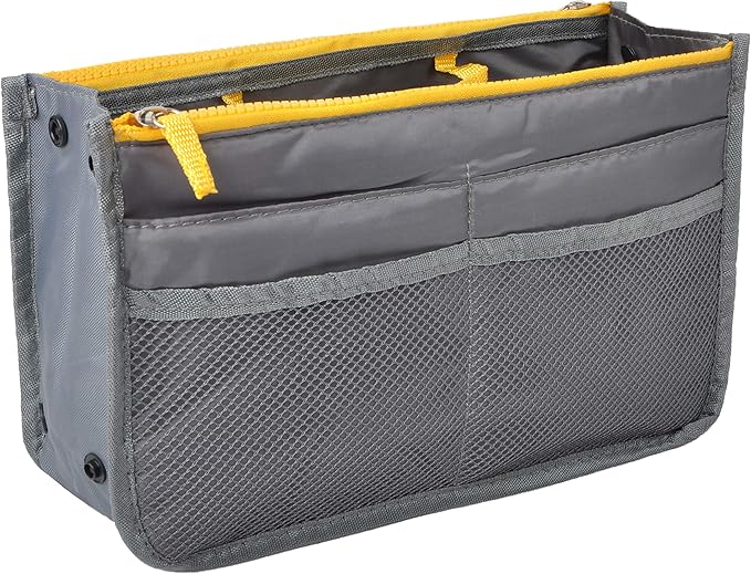 Vercord Purse Organizer Insert for Handbags Bag Organizers Inside Tote Pocketbook Women Nurse Nylon 13 Pockets Grey Medium