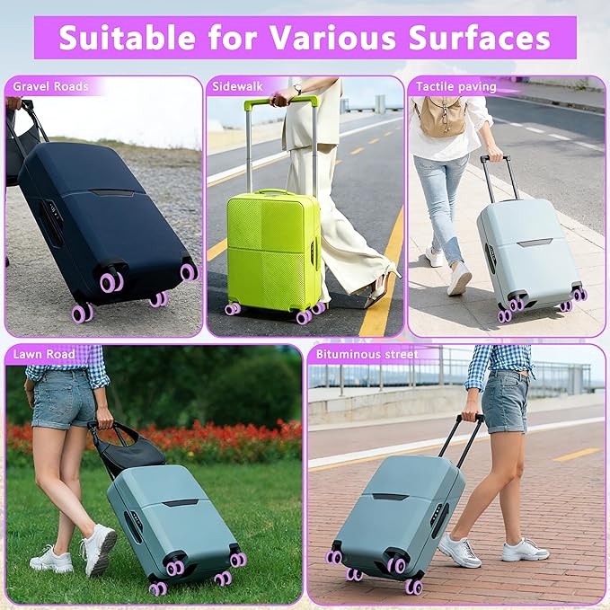 8 Pcs Upgraded Luggage Wheel Covers, Suitcase Protector, Wear-Resistant Anti-Noise Silicone Wheel Covers for 2-2.4” Spinner Wheels, Travel Accessories for Carry On Luggage (Purple, Small)