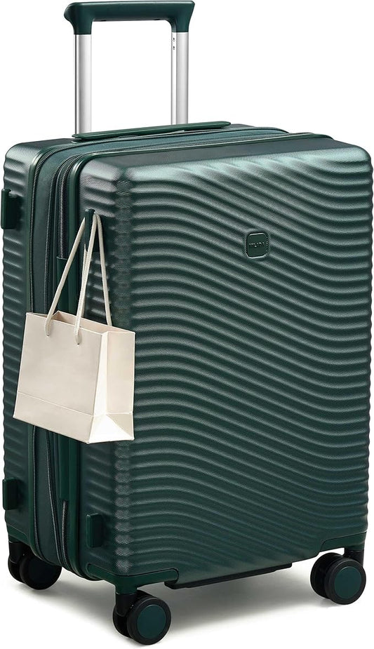 MILADA Expandable Carry On Luggage 20 Inch - Airline Approved Hardshell Suitcase with 8 Spinner Wheels, TSA Lock, Water-Resistant PC Shell, Lightweight & Durable for Travel, Blackish Green