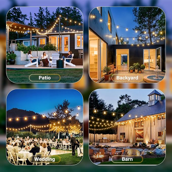 100FT Outdoor String Lights with Remote, Waterproof Connectable Dimmable G40 Patio Lights with 40+2 Shatterproof Edison LED Bulbs Plug in, Hanging Light for Outside Backyard Deck Garage Decor