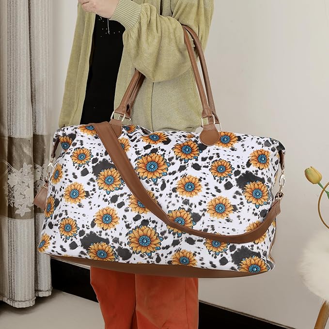Weekender Bag Duffle Bag For Women Large Travel Tote Bag Overnight Weekend Bags With Shoulder Strap Cow Leopard Atzec…