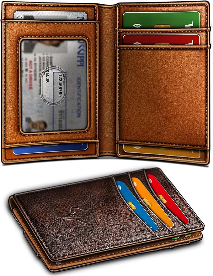 BULLIANT Magnetic Closure Slim Wallet-Genuine Leather Front Pocket Wallet for Men,RFID Blocking,Holds 12 Cards and Money Clip