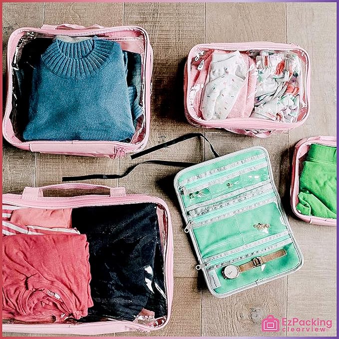 Clear Packing Cubes set of 4 / Packs 7-10 Days of Clothes/Premium PVC Plastic Storage Bags