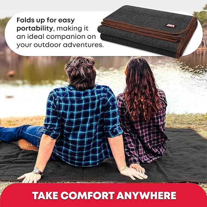 Ever Ready First Aid Military Wool Blanket 80% Wool - Warm, Washable, Perfect for Outdoors, Camping, Picnics, Travel, Car & Bushcraft Emergency Blanket, 96" x 66", 5 lbs. - Grey – Twin Size