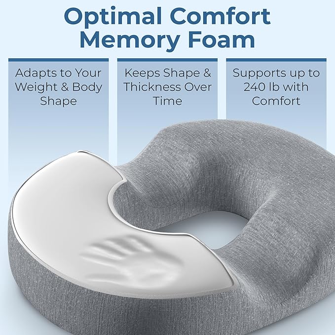 5 STARS UNITED Donut Pillow Hemorrhoid Tailbone Cushion – Large Floor Cushion for Pain Relief – Coccyx, Prostate, Sciatica, Pelvic Floor, Pressure Sores, Pregnancy, Postpartum Recovery, Gray