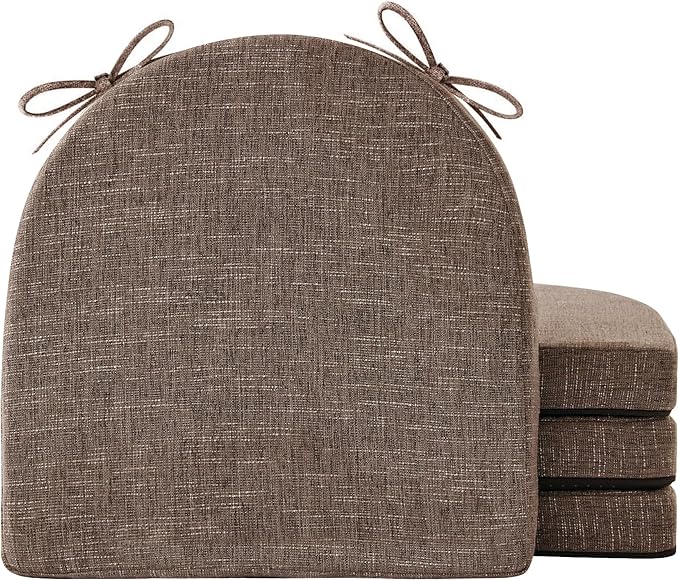 Chair Cushions for Dining Chairs with Ties and Removable Cover, Dining Kitchen Chair Pads with Non-Slip Bottom, High-Resilience Indoor Seat Cushions, 16'' x 16'' x 2'', Set of 4, Brown