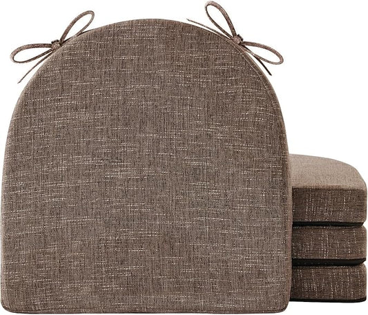 Chair Cushions for Dining Chairs with Ties and Removable Cover, Dining Kitchen Chair Pads with Non-Slip Bottom, High-Resilience Indoor Seat Cushions, 16'' x 16'' x 2'', Set of 4, Brown