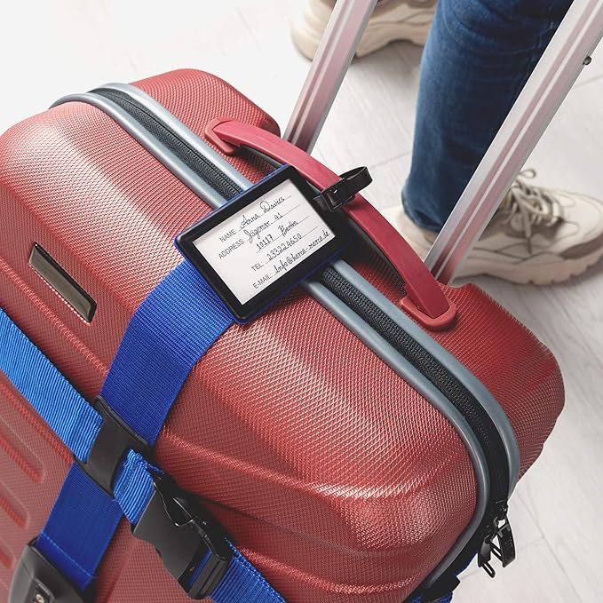 Navaris TSA Luggage Strap - Secure Adjustable Strap for Suitcases with Combination Lock - Lockable Cross Case Travel Belt for Luggage with ID Tag