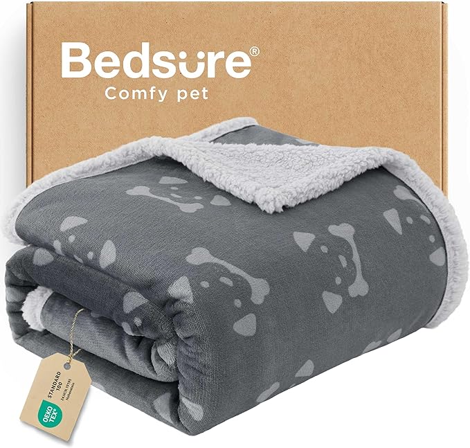 Bedsure Waterproof Dog Blankets for Small Dogs - Soft Print Sherpa Fleece Puppy Cat Blanket Washable, Cozy Plush Reversible Throw Furniture Protector for Pet Kitten Doggy, 25"X35", Anchor Gray
