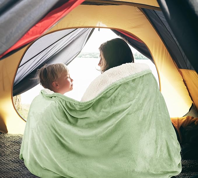 Utopia Bedding Sherpa Blanket King Size (Sage Green, 90x102 Inches) - Soft Lightweight Plush Fleece Reversible Blanket for Bed, Sofa, Couch, Camping and Travel