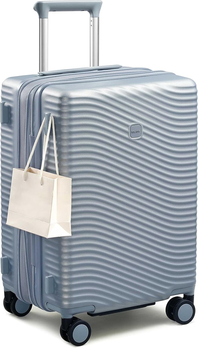 MILADA Expandable Carry On Luggage 20 Inch - Airline Approved Hardshell Suitcase with 8 Spinner Wheels, TSA Lock, Water-Resistant PC Shell, Lightweight & Durable for Travel, Arctic Silver