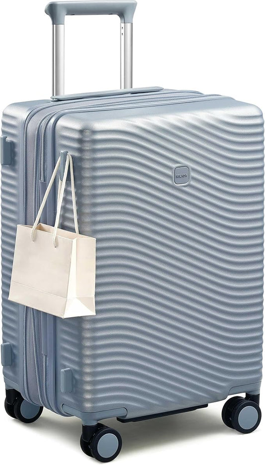 MILADA Expandable Carry On Luggage 20 Inch - Airline Approved Hardshell Suitcase with 8 Spinner Wheels, TSA Lock, Water-Resistant PC Shell, Lightweight & Durable for Travel, Arctic Silver