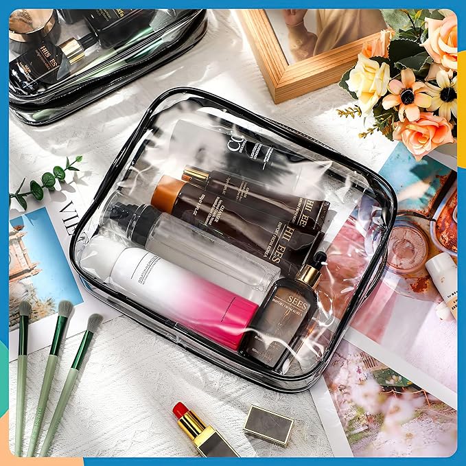 12 Pieces Clear Makeup Bags, TSA Approved Toiletry Bag for Travel, PVC Transparent Cosmetic Pouch with Zipper, Waterproof Vinyl Plastic Organizer Case for Vacation Bathroom (Medium)