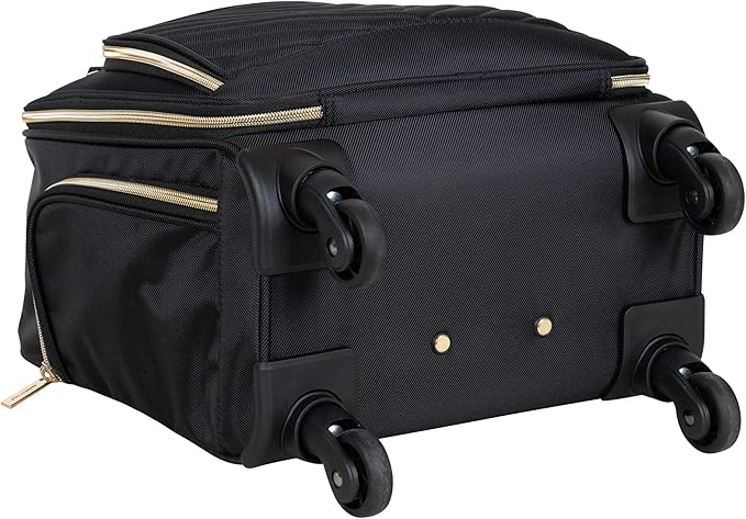 Kenneth Cole REACTION Chelsea 2-Piece Bundle - 17" 4-Wheel Spinner Underseat Carry-On Luggage & Matching 15" Laptop Backpack, Black