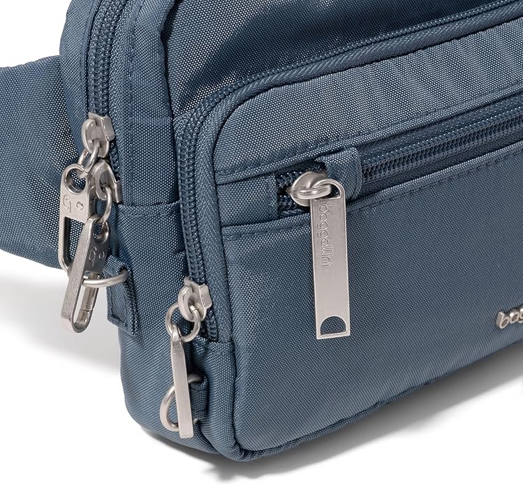 Baggallini Securtex Anti-theft Belt Bag 8.8"x5.5" Crossbody Fanny Pack for Women RFID Wallet Locking Zipper Travel Purse