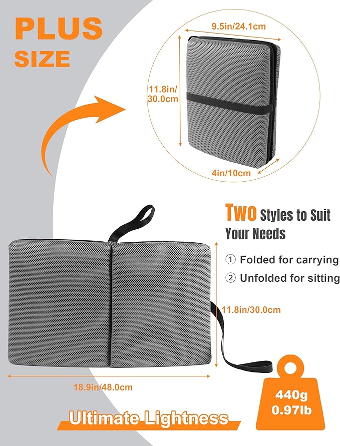 Airplane Seat Cushion Portable Travel Cushion for Comfort Foldable Stadium Pad with Breathable Fabric Seat Pad Perfect for Long Flights, Office, Bleacher, Camping